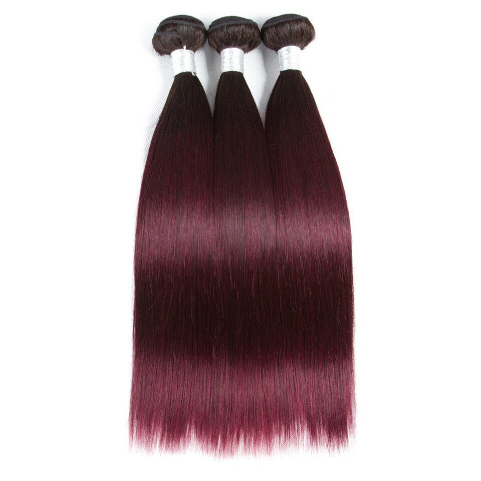 ChristyV High Quality Human Virgin Straight Brazilian Hair 1b99 Ombre Bundles Burgundy 1 Bundles