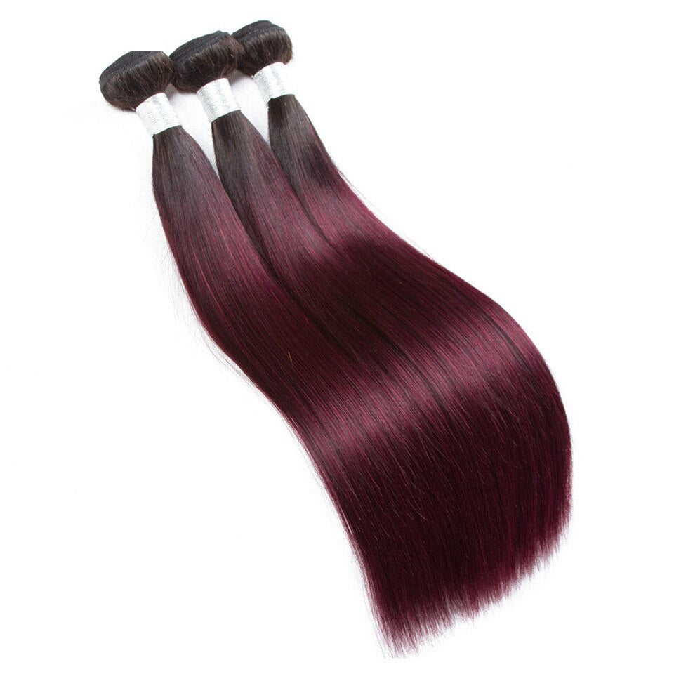 ChristyV High Quality Human Virgin Straight Brazilian Hair 1b99 Ombre Bundles Burgundy 1 Bundles