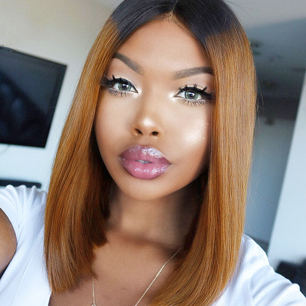 ChristyV High Quality Straight Ombre 1/30 Brown Bob wig 13x4 Lace Front Wigs Silky Straight Brazilian Human Hair