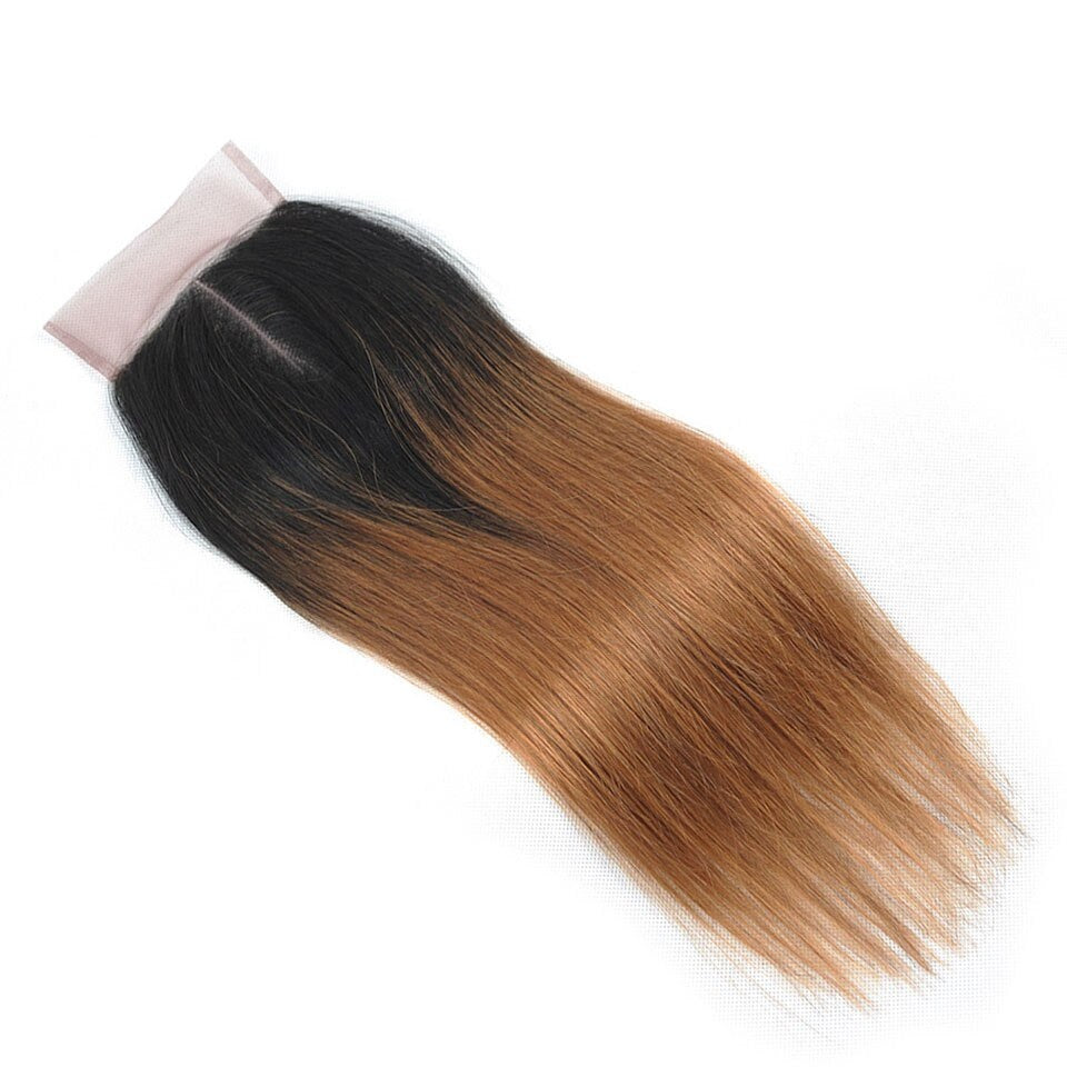 ChristyV High Quality Straight Lace Closure 1b30 Ombre Bundles Dark Brown 4x4 Free Part Lace Closure 100% Unprocessed Brazilian Human Hair Free Part Lace Closure Straight Lace Closure with Baby Hair Ombre Bundles Dark Brown Color