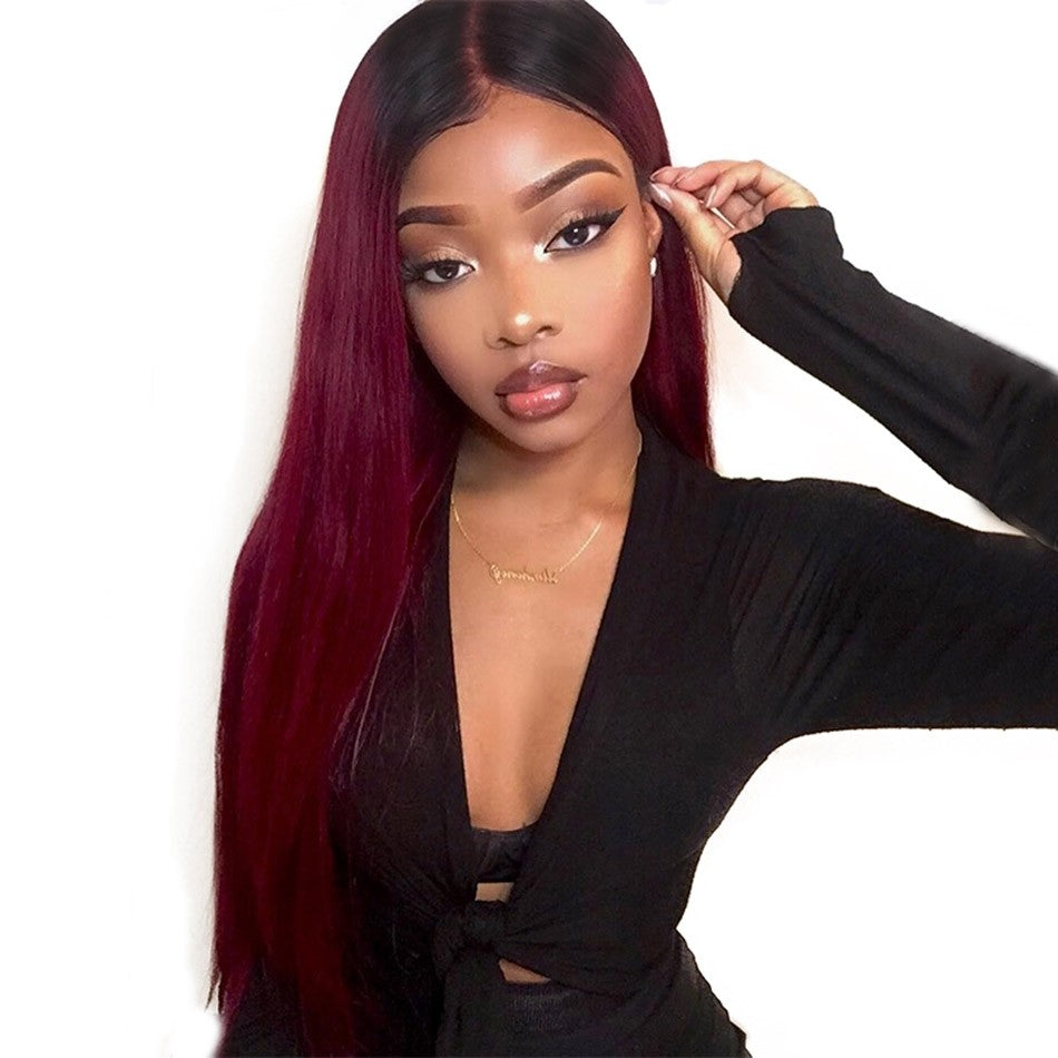 ChristyV High Quality Straight Lace Closure 1b99 Ombre Bundles Burgundy 4x4 Free Part Lace Closure 100% Unprocessed Brazilian Human Hair Free Part Lace Closure Straight Lace Closure with Baby Hair 1b99 Ombre Bundles Burgundy Color