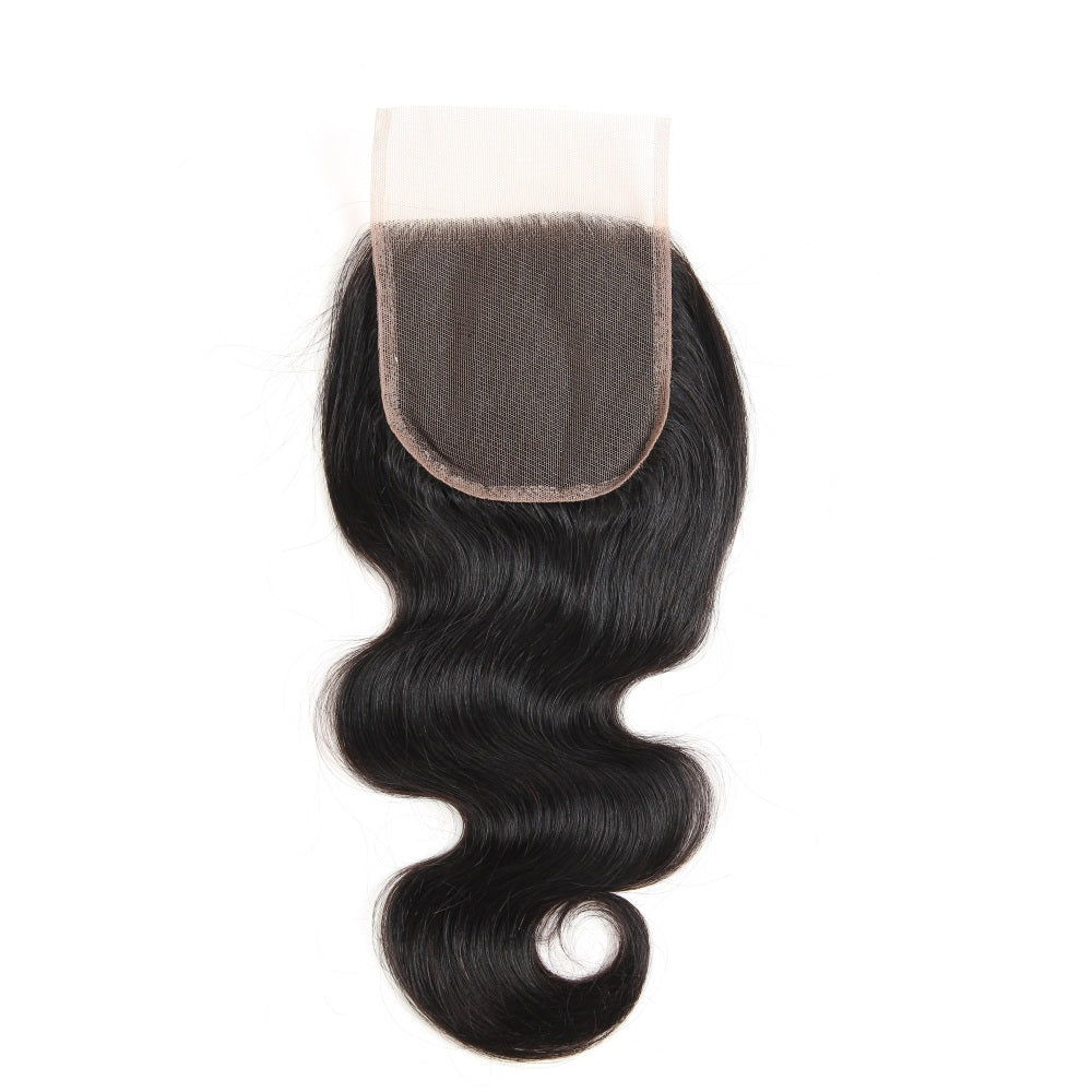 ChristyV High Quality Body Wave Lace Closure 4x4 Free Part Lace Closure 100% Unprocessed Brazilian Human Hair Free Part Lace Closure Straight Lace Closure with Baby Hair Natural Black Color