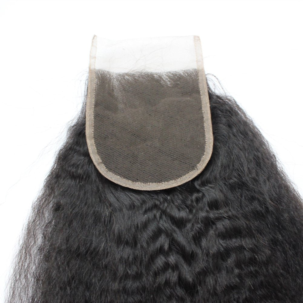 ChristyV High Quality Yaki Lace Closure 4x4 Free Part Lace Closure 100% Unprocessed Brazilian Human Hair Free Part Lace Closure Straight Lace Closure with Baby Hair Natural Black Color