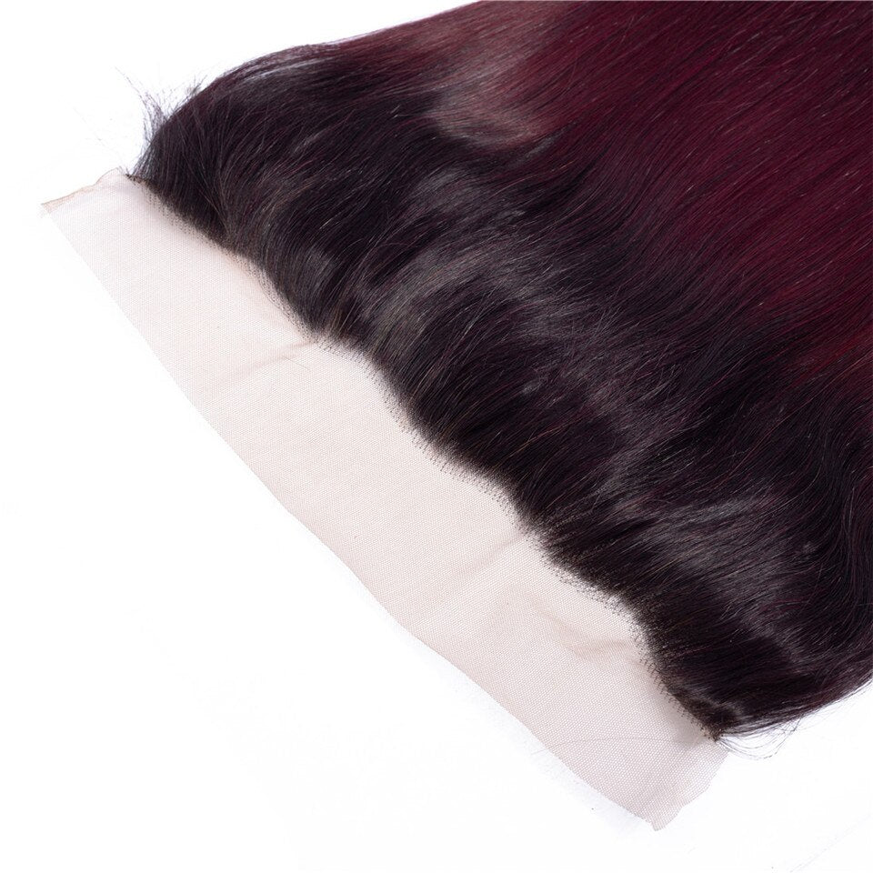 ChristyV High Quality Straight Lace Frontal 1b99 Ombre Bundles Burgundy 13x4 Free Part Lace Frontal 100% Unprocessed Brazilian Human Hair Free Part Lace Frontal Straight Lace Frontal with Baby Hair 1b99 Ombre Bundles Burgundy Color