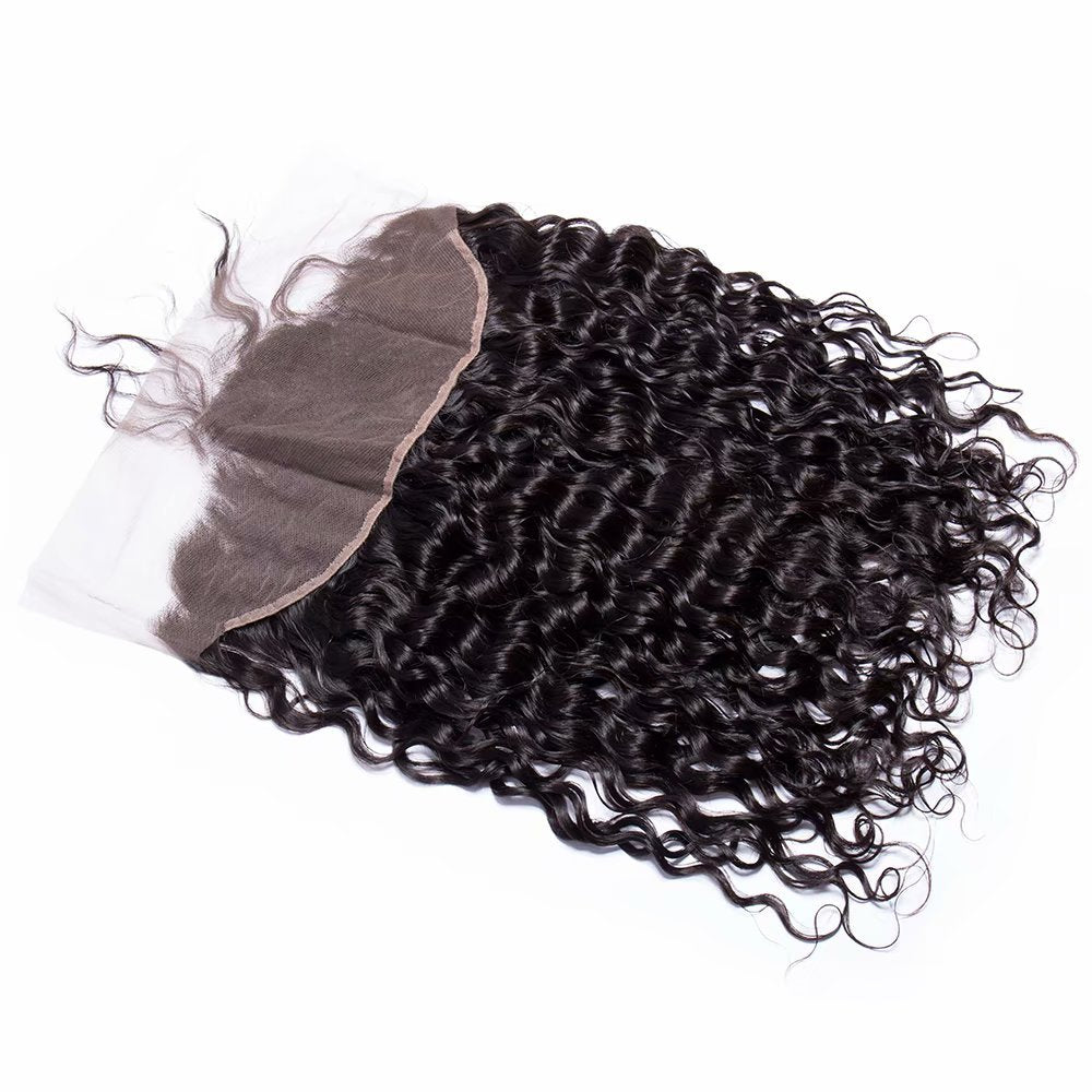 ChristyV High Quality Deep Wave Lace Frontal 13x4 Free Part Lace Frontal 100% Unprocessed Brazilian Human Hair Free Part Lace Frontal Straight Lace Frontal with Baby Hair Natural Black Color