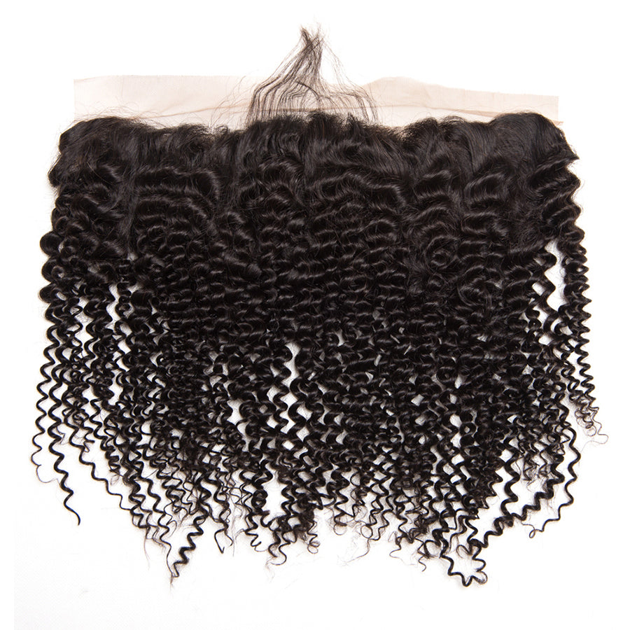 ChristyV High Quality Kinky Curly Lace Frontal 13x4 Free Part Lace Frontal 100% Unprocessed Brazilian Human Hair Free Part Lace Frontal Straight Lace Frontal with Baby Hair Natural Black Color