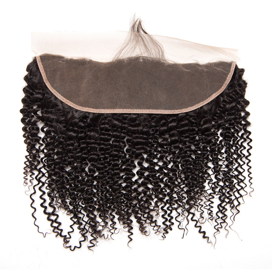 ChristyV High Quality Kinky Curly Lace Frontal 13x4 Free Part Lace Frontal 100% Unprocessed Brazilian Human Hair Free Part Lace Frontal Straight Lace Frontal with Baby Hair Natural Black Color