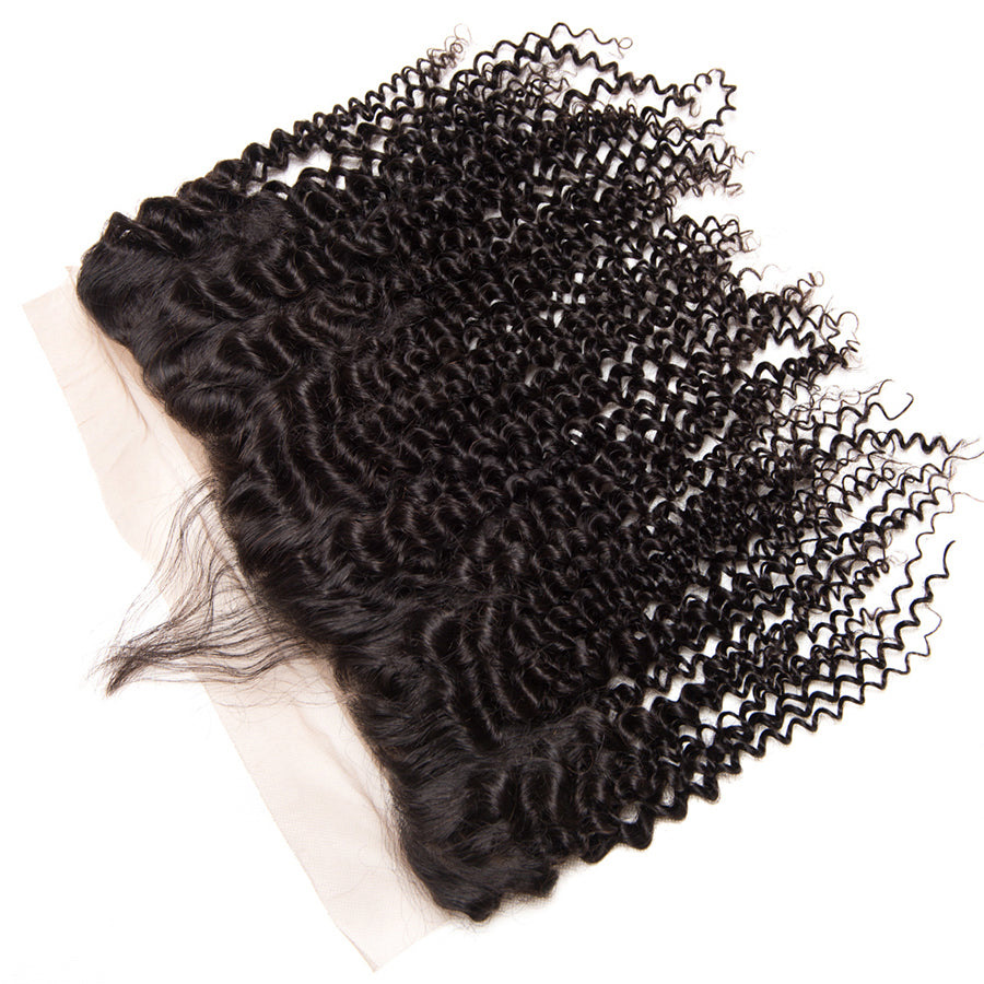 ChristyV High Quality Kinky Curly Lace Frontal 13x4 Free Part Lace Frontal 100% Unprocessed Brazilian Human Hair Free Part Lace Frontal Straight Lace Frontal with Baby Hair Natural Black Color