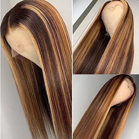 ChristyV High Quality 4/27 Ombre Brown Blonde Straight brazilian hair 13*4 Lace Frontal Wig For Women