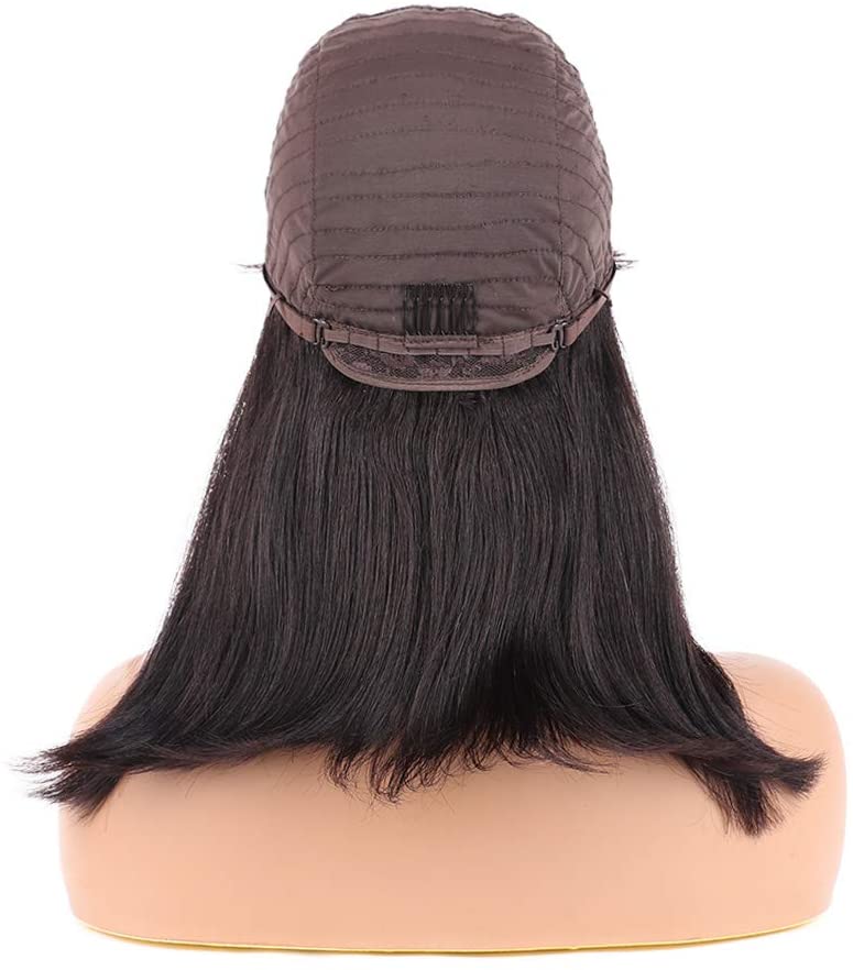 ChristyV High Quality fringe wig14 inch Short Bob Wigs Brazilian Straight Human Hair Wigs With Bangs 100% brazilian Human Hair Wigs 180% Density None Lace Front Wigs Glueless Machine Made Wigs For Women