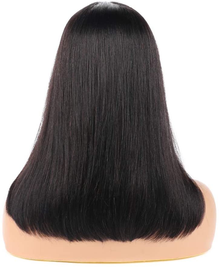 ChristyV High Quality fringe wig14 inch Short Bob Wigs Brazilian Straight Human Hair Wigs With Bangs 100% brazilian Human Hair Wigs 180% Density None Lace Front Wigs Glueless Machine Made Wigs For Women