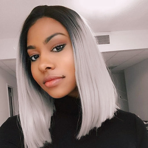 ChristyV High Quality Straight Lace Frontal 1b Silver Ombre Gres 13x4 Free Part Lace Frontal 100% Unprocessed Brazilian Human Hair Free Part Lace Frontal Straight Lace Frontal with Baby Hair 1b Silver Ombre Gres Color