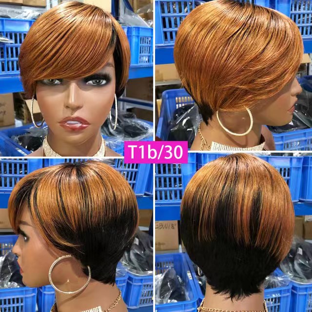 ChristyV High Quality Straight brazilian hair Pixie Short straight 13*1 Wig For Women